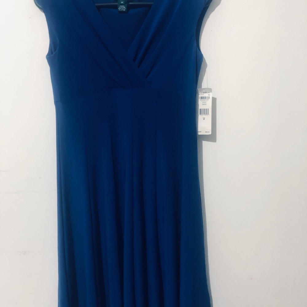 lauren blue V-neck high waist knee-length skirt size 6P